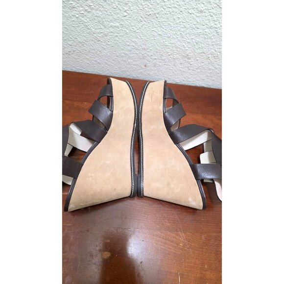 Michael Kors Brown Leather /Suede Strappy Platform Wedge Sandals Size 9 - Picture 4 of 8